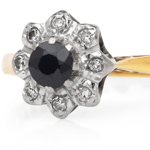 Jewelry - 18K gold diamond sapphire flower cluster ring